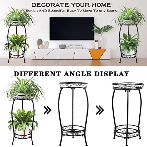 MOCORY Plant Stand Indoor Outdoor, 2 Tier 27.1" Tall Metal, Black - Image 5