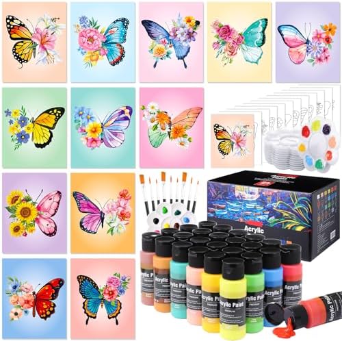 AmazingSpark 12 Set Sip and Paint Kit for Adults Pre Drawn Canvas,Butterfly by Unknown