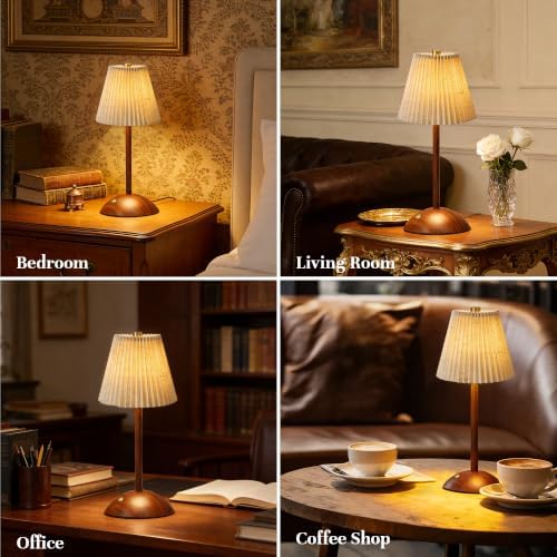 Small Vintage Cordless Table Lamp, 5000mAh Battery Operated, 3 Color Stepless Dimming Up, Bedside Vintage Flower Desk Lamp for Bedroom Living Room, Dorm, Home, Office Decor (Beige) - Image 7