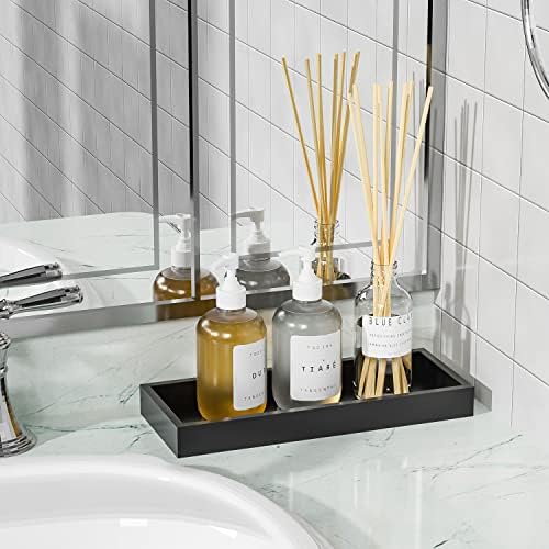 ZHWS Bathroom Tray Countertop for Toiletries, Black Vanity Tray for Makeup Perfume Decor Candle, Bamboo Kitchen Tray for Soap Dispenser Salt Pepper Brush Holder 11.3” L x 4.4” W x 1.1” H - Image 4