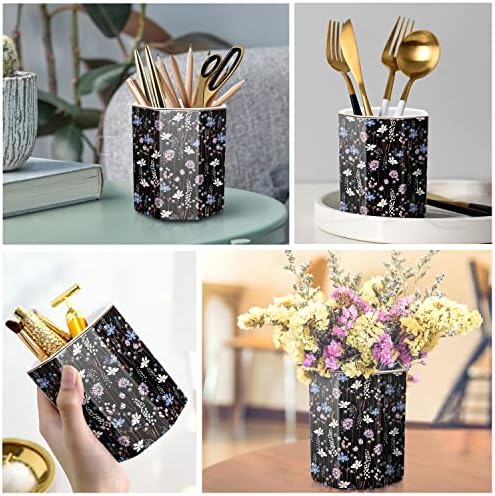 Ceramic Floral Pen Holder for Desk, Cute Large Capacity Colored Pencil Organizer for Office, Makeup Brush Holder for Girl Women, Black Flower - Image 3