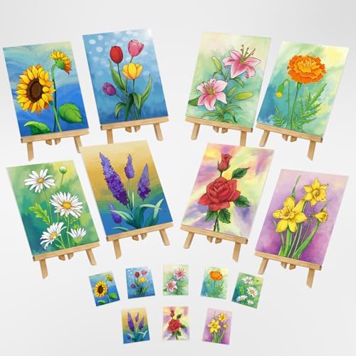 8 Pack Paint and Sip Kit for Adults, Flower Theme Pre Drawn Canvas to Paint Stretched Outline Canvas Art Painting Set Lady Night Party Favor Supplies Gift(8x10) - Image 6