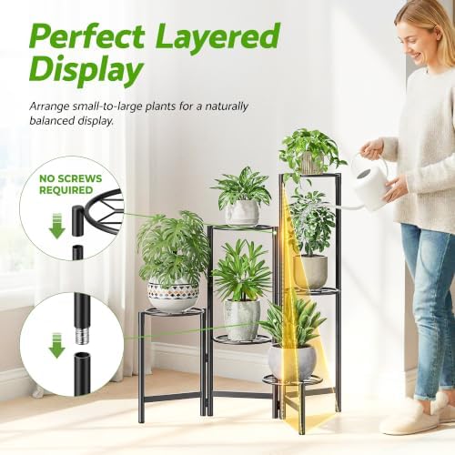 6 Tier Metal Plant Stands Outdoor Indoor, Heavy Duty Flower Pot Holder Potted Display Rack Shelf, Tall Corner Plant Shelf for Patio Garden Balcony Living Room Bedroom -BlackDiamond - Image 6