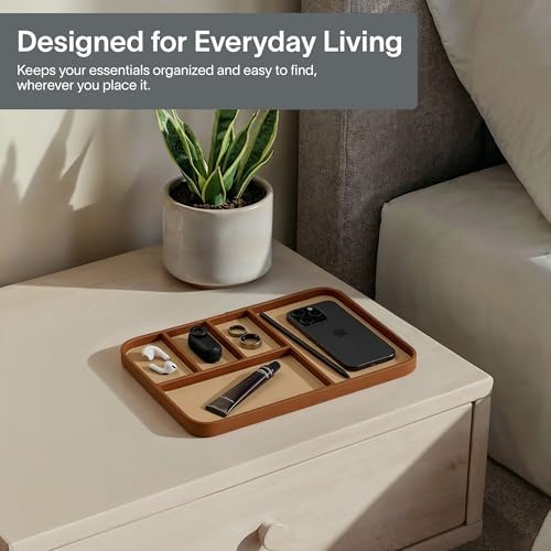 Nordik Leather Valet Tray - Large EDC Tray - Sand Brown 11.8 x 7.9 in - Image 6
