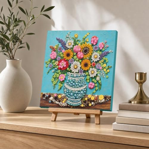 Framed Button Art Kit 11.8" DIY Mosaic Craft for Adults(Sunflower Blue Vase) - Image 5