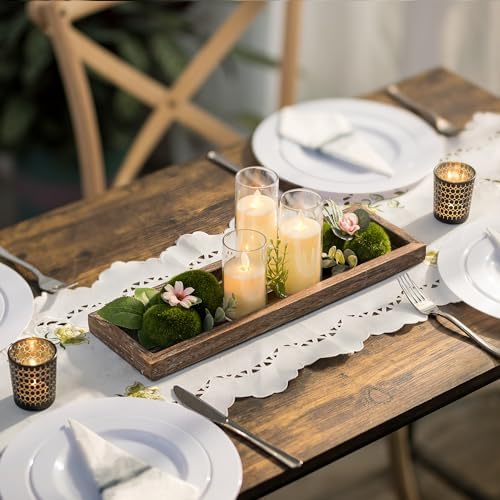 Romadedi Rustic Decorative Wood Candle Tray - 15" Wooden Long Narrow Tray Candle Holder, Farmhouse Small Trays for Coffee Table Centerpieces Dining Room Kitchen Countertop Home Decor, Brown - Image 2