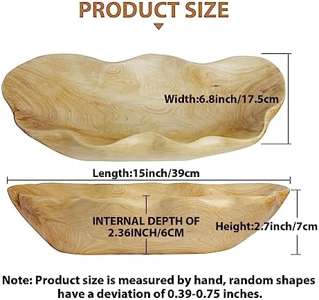 BTEOBFY Wooden Fruit Bowl Handcrafted Wood - Natural Fruit Basket for Kitchen Counter Display, Decorative Bowl for Apples, Oranges, Pineapples (15 Inch)​ - Image 2