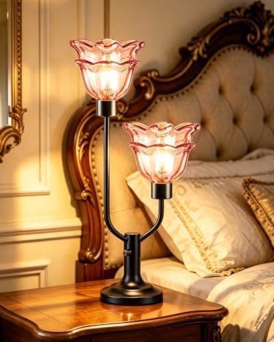 Lightdot Mid Century Modern Table Lamp Red Flower Glass Lamp Gift Dimmable by LightdotLighting