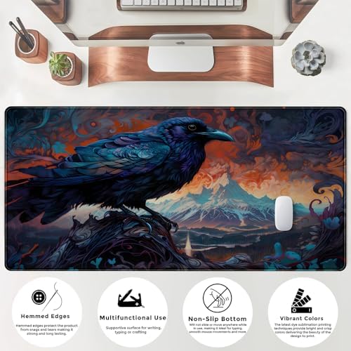 Magic Crow Desk Mat Gaming Misty Fores Mouse Pad Playmat, Large Gaming Mousepad Keyboard Desk Extended Mouse Pads Game Decor with Stitched Eges Non-Slip Base Tabletop for MTG 31.5" x 15.7" - Image 5