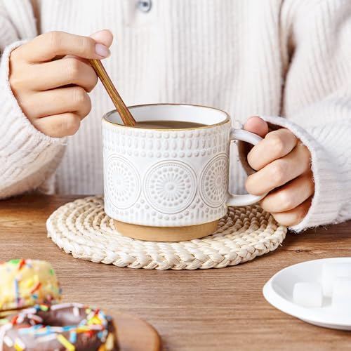 GBhome 16 oz Coffee Mugs Set of 4, Stackable Ceramic Coffee Cups Set - Image 4