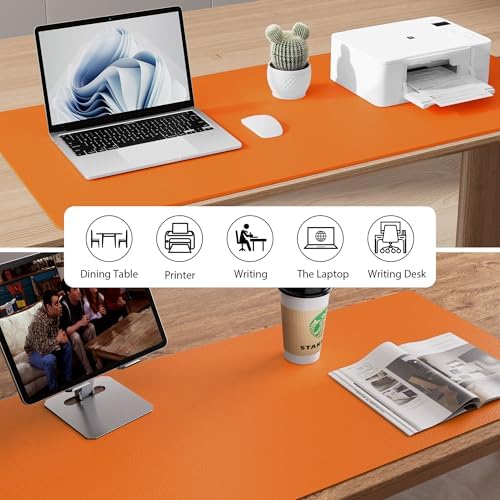Aothia Faux Leather Desk Mat - Non-Slip PU Leather Desk Blotter, Waterproof Writing Surface, Large Desk Pad for Office & Home (Hermes Orange, 55" x 24") - Image 6