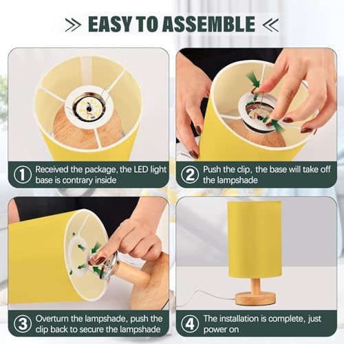 DOMIKING Sunny Yellow Pattern Bedside Table Lamp for Bedroom Small Lamps for Nightstand Lamp with USB Ports Bedroom Lamps for Living Room Kids Room Dorm Office Home - Image 4