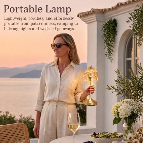 Cordless Table Lamp, Rechargeable Gold Glass Flower Lamp - Image 6