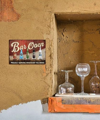 Putuo Decor Vintage Bar Sign, Bar Open Proudly Serving Whatever You Bring Metal Plaque, Retro Rocket Bottle Themed Wall Decor for Man Cave Bar Garage, Funny Drinking Gift - Image 4