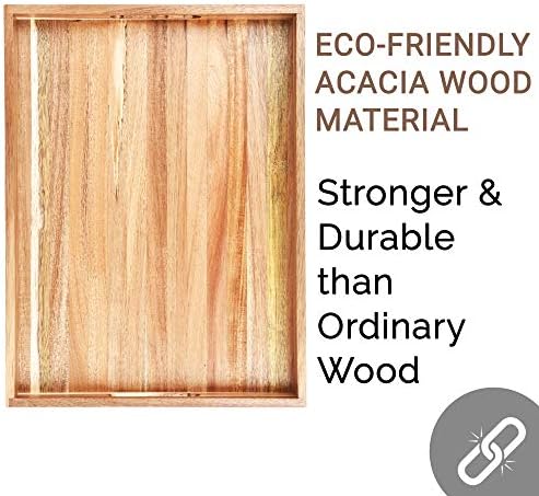 Acacia Wood Serving Tray with Handles (17 Inches) – Decorative Serving Trays Platter for Breakfast in Bed, Lunch, Dinner, Appetizers, Patio, Ottoman, Coffee Table, BBQ, Party –Great for Lap &Couch - Image 6