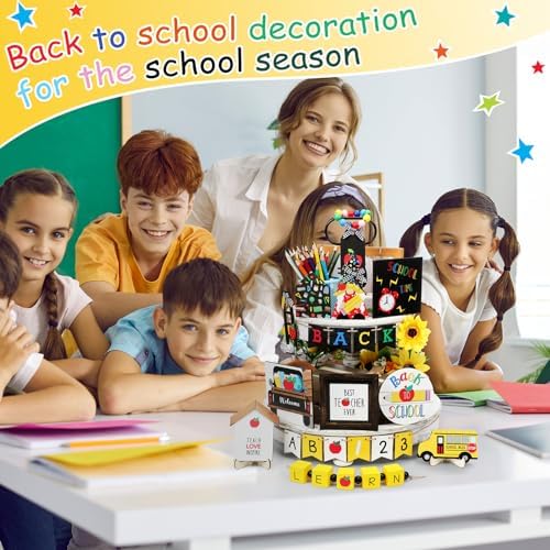 Mifoci 19 Pcs Back to School Tiered Tray Decor Wood Signs Centerpiece - Image 6