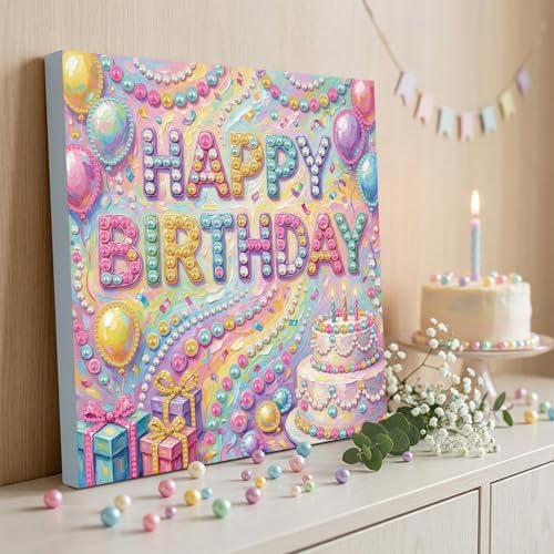 ARTopet 2Pcs DIY Pearl Painting Kit with Frame 9.84x9.84IN Birthday Theme Gemstone Diamond Dots Beads Art Craft for Adult Beginners Display Tabletop Wall Mounting Home Decor-01 - Image 4