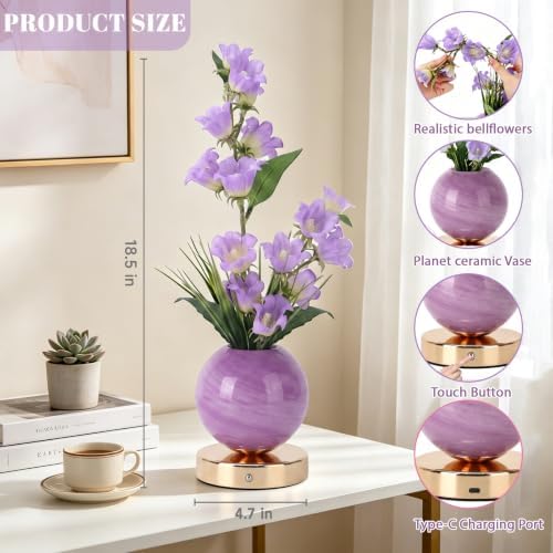Purple Bellflower Flower Lamp, Rechargeable Cordless LED Floral Table Lamp - Image 6