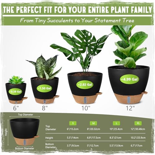 Self-Watering Pots for Indoor and Outdoor Plants 4 Pack, 6/8/10/12 Inch Planters with Water Level Indicator & Deep Reservoir, Decorative Flower Pots for Home Decor - Image 2