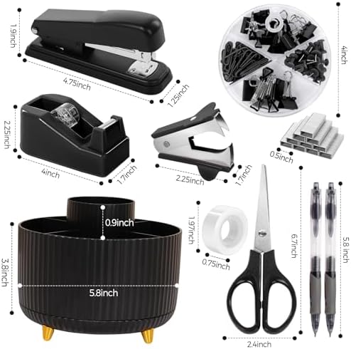 SKYDUE Black Office Supplies with Pencil Holder,Desk Accessories 11PCS - Image 6