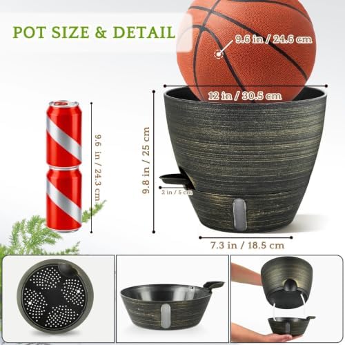 ZMTECH 12 Inch Self Watering Pots for Indoor/Outdoor Plants, Gold Bronze Large Plastic Planter with Water Level Indicator, Drainage Hole & Removable Saucer for Garden Flowers, Deco Plant Container - Image 3