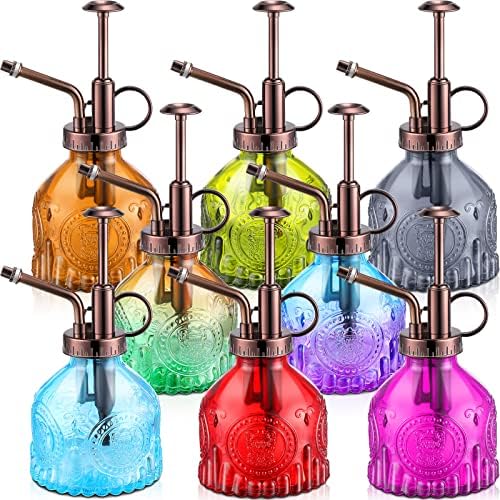 8 Pcs Glass Plant Mister Spray Bottle 200ml Vintage Plant Spritzer Multicolor Succulent Watering Bottle Watering Can 6.4'' with Plastic Top Pumps for Indoor Outdoor Succulents Garden Plants (Bronze) by Zopeal