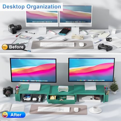gianotter Dual Monitor Stand Riser With Drawer and 2 Pen Holders - Image 2