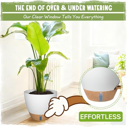 Self-Watering Pots for Indoor and Outdoor Plants 4 Pack, 6/8/10/12 Inch Planters with Water Level Indicator & Deep Reservoir, Decorative Flower Pots for Home Decor - Image 4