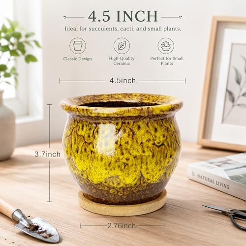Plant Pots, 4.5 Inch Plant Pots for Indoor, Small Ceramic Planter with Tray - Image 3