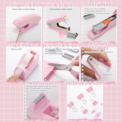 Feifeiya 18 Pack Pink Office Supplies Desk Accessories for Women - Image 4