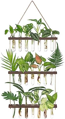 Mkono Plant Propagation Station, 3 Tier Large Brown Wall Hanging Vase Tubes by Mkono