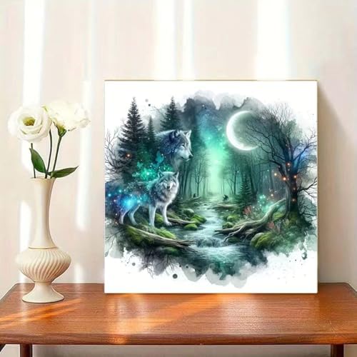 OJTOYART Wolf Diamond Art Kits for Adults Beginner,Starry Sky Moon Full Round Drill 5D Diamond Painting Kit,DIY Paint by Diamonds Gem Art with Dot Art for Adults,Home Wall Decor 13.79 x 13.79inch - Image 4