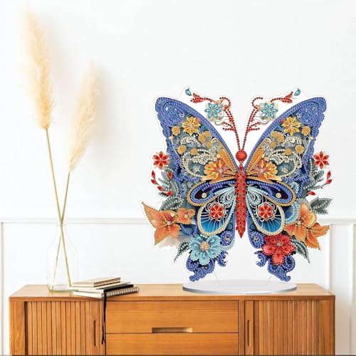 Diamond Painting Kits for Adults Beginners, 5D Full Drill Flowers and Butterfly Crystal Art Desktop Ornament, DIY Single Sided Home Office Desk Decor, Creative Craft Gift Set with Tools - Image 4
