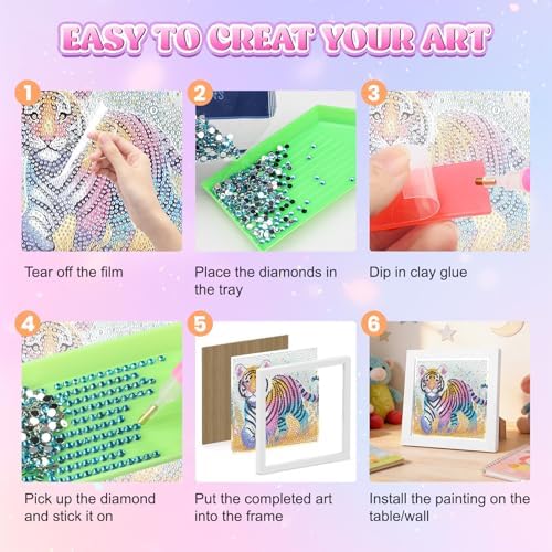 GHHKUD Tiger Diamond Art Painting Kits for Adults with Frame, Diamond Art Animals Crafts for Ages 4-6-8-12, Easy to DIY Gem Painting Gifts Home Wall Deco 15x15cm (Beautiful Packages) - Image 6