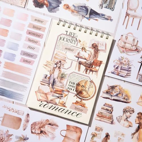 YagCu Journaling Sticker Book, Reading and Writing Scrapbook Stickers, Junk Journal Supplies, Pre-Cut Aesthetic Scrapbooking for Women, Collage Decorative Ephemera Bullet Planner DIY Arts - Image 3