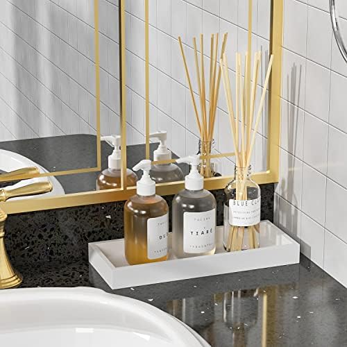 Bathroom Vanity Tray for Counter Bamboo Bathroom Decorative Tray, Dresser Top Perfume Tray for Home Decoration 11.3” L x 4.4” W x 1.14” H （White） - Image 4