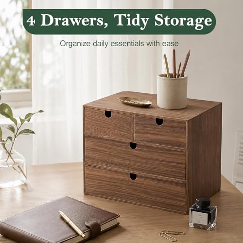 3-Tier Wooden Desk Organizer with 4 Drawers, Walnut Finish - Image 6