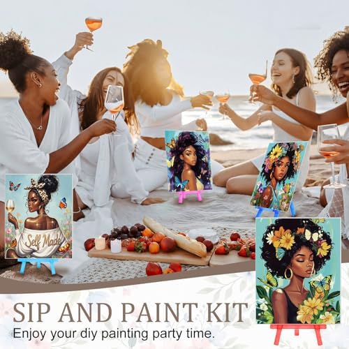 Blosssound 10 Set Pre Printed Canvas Pre Drawn Canvas Painting with Easel Kits 5" x 7" Outline Painting Panels for Beginners, DIY Craft Project, Party Favor, Home Decors(Flower Lady) - Image 4