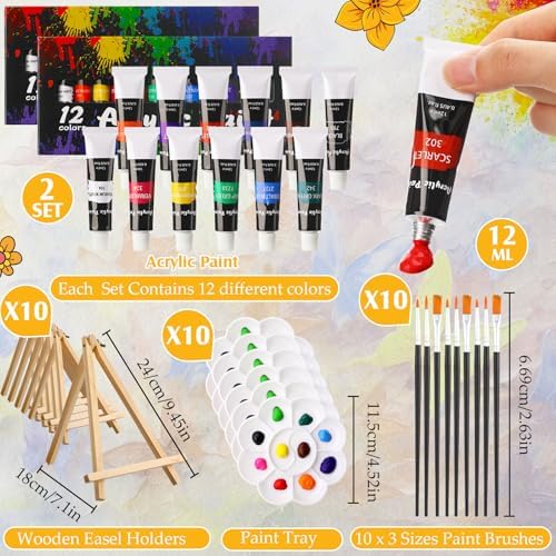 Ctosree 72 Pcs Sunflower Paint and Sip Kit for Adults 8'' x 10'' Pre Drawn Canvas for Painting DIY Pre Printed Canvas for Party Favor Acrylic Painting Kit Wood Easel Brushes Date Night Bulk - Image 4
