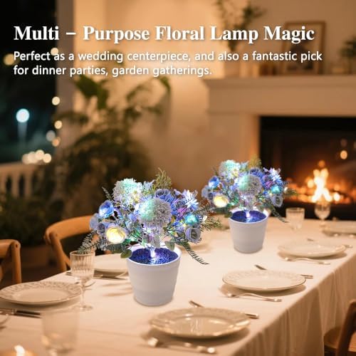 Artificial Blue Flower Night Light Bedroom Wedding Party Office Decor - Image 3