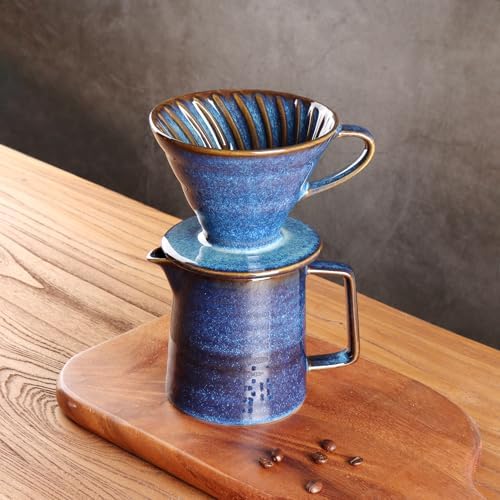 Pour‑Over Coffee Maker, Starry‑Blue V60 Ceramic Pour‑Over Coffee Pot, 450ml Pour‑Over Coffee Dripper, Comes with 40‑Pack Coffee Filters - Image 3