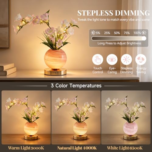 Pink Bellflower Flower Lamp, Rechargeable Cordless LED Floral Table Lamp - Image 2