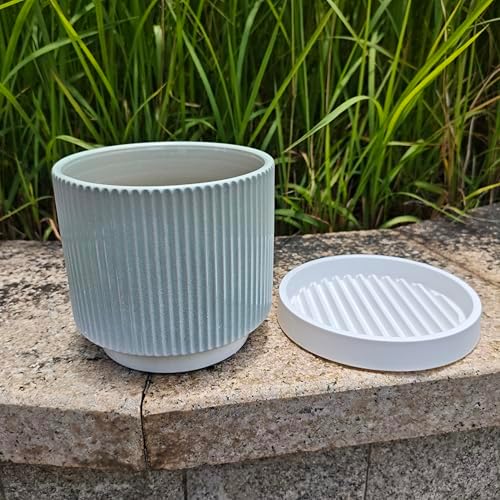 Cuteforyou 5.1 Inch Modern Textured Ceramic Succulent Planter Pot – Perfect for Small Plants, Cacti & Desk Decor – Lightweight & Durable，Blue - Image 6