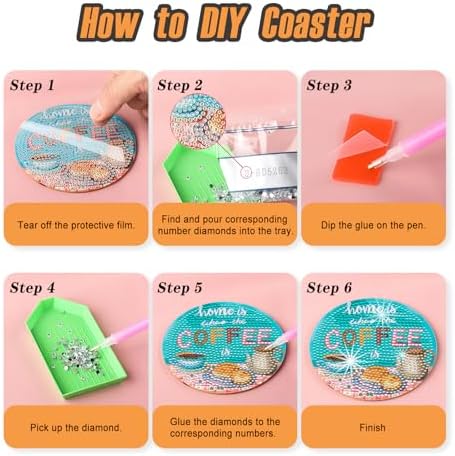 Zynlio Coffee Diamond Paintings Coasters Kits Set with Holder,Diamond Art, DIY Diamond Crafts Coasters for Adults, Diamond Art Painting Kits for Women, Beginners, Diamond Craft Supplies - Image 4