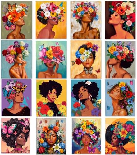 Amazingspark 16 Pcs Pre Drawn Canvas to Paint for Adults Flower Women by Unknown