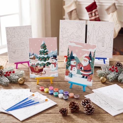 Blosssound 10 Set Pre Printed Canvas for Painting 5x7", Pink Snowman - Image 2