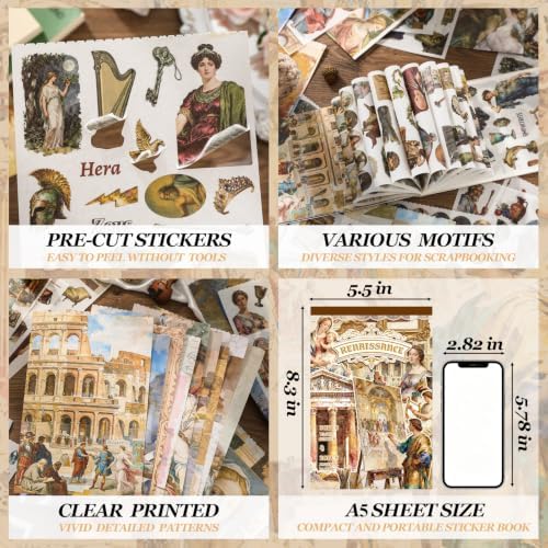 500PCS Washi Stickers for Scrapbook Supplies,Vinatge Art Scrapbook Paper - Image 5