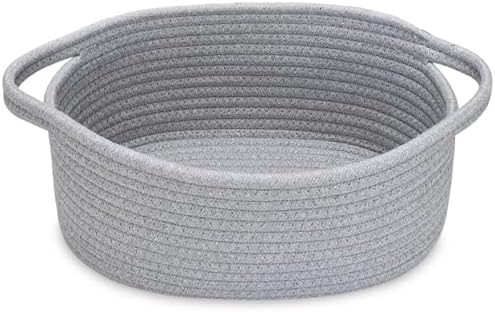 ABenkle Small Basket with Handles, Boho Decorative Rope Woven Dog Cat Toy Storage Bin Shelf Storage Organizer, Easter Christmas Gift Basket, 12"x8"x5" by ABenkle