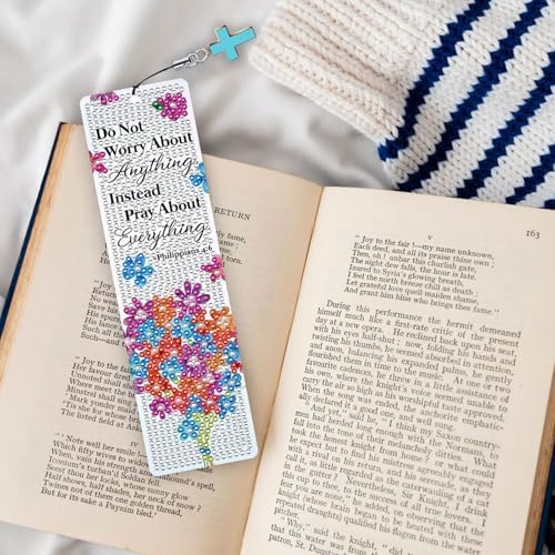 8PCS Diamond Painting Art Bookmarks,Cute Acrylic Bookmarks Crafts Kits Gifts with Pendants for Adult Women Book Lovers (Flower) - Image 6