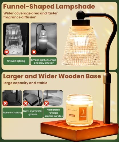 Height Adjustable Candle Warmer Lamp with Timer, 3 Dimmable Wax Melt Warmer, Birthday Gifts for Women Mom, House Warming Gifts New Home Decor, Candle Warmer for Jar Candles with 2 Bulbs, Black-Clear - Image 4